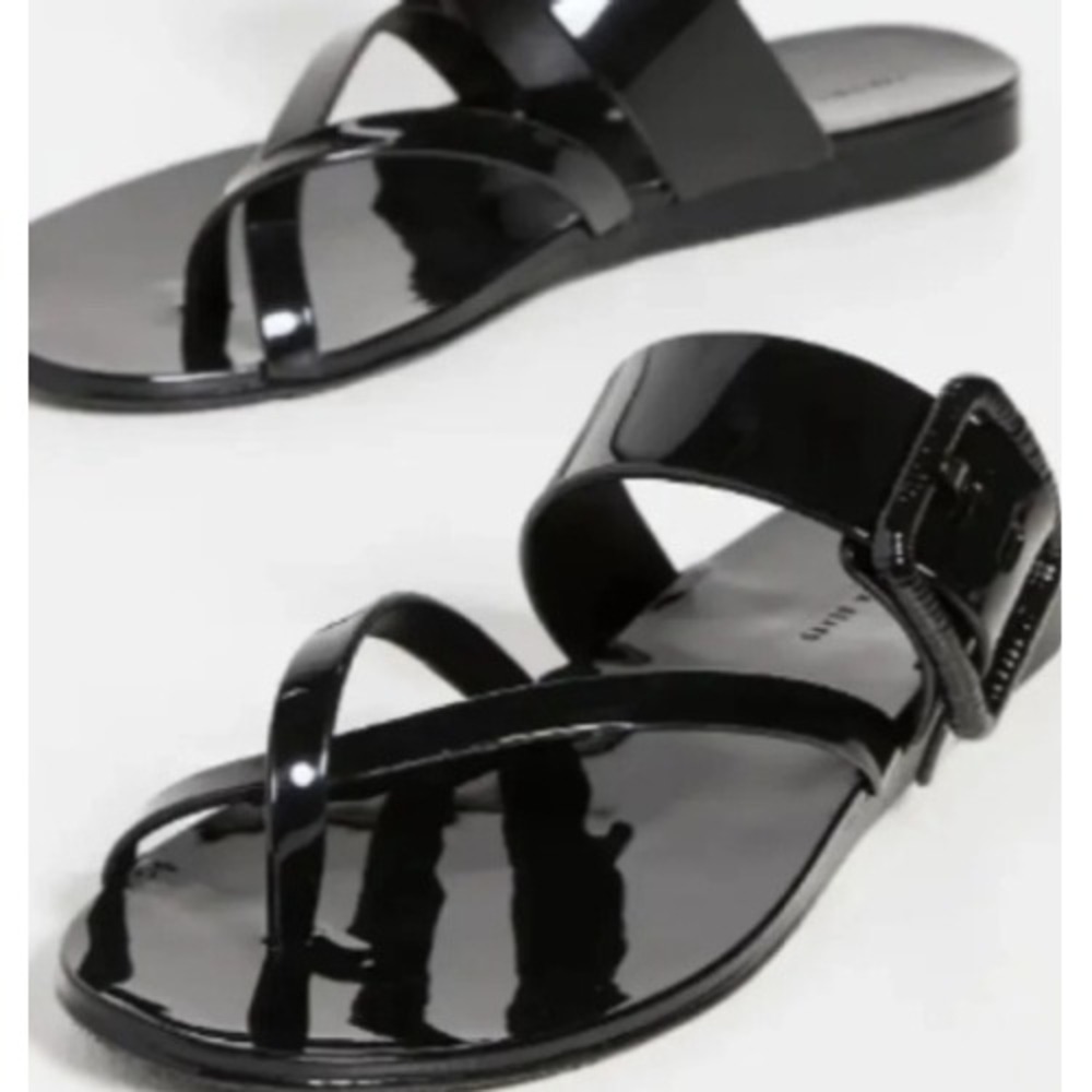 Veronica Beard Salva Black Jelly Slide Sandals Buckle Toe Loop Women 7M